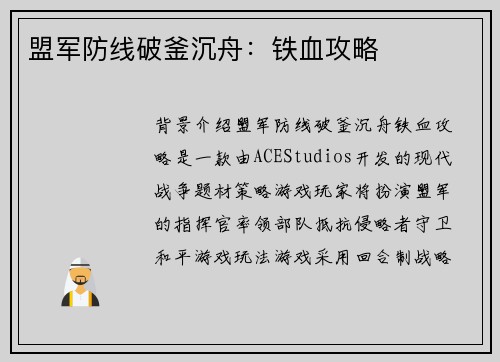 盟军防线破釜沉舟：铁血攻略